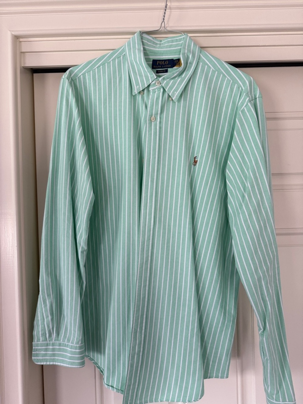 Polo by Ralph Lauren Mint Green and White Striped Button-Down Shirt XL